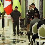 بالفيديو.. الرئيس الأوكراني يكرم كلبًا شارك في تفكيك الألغام